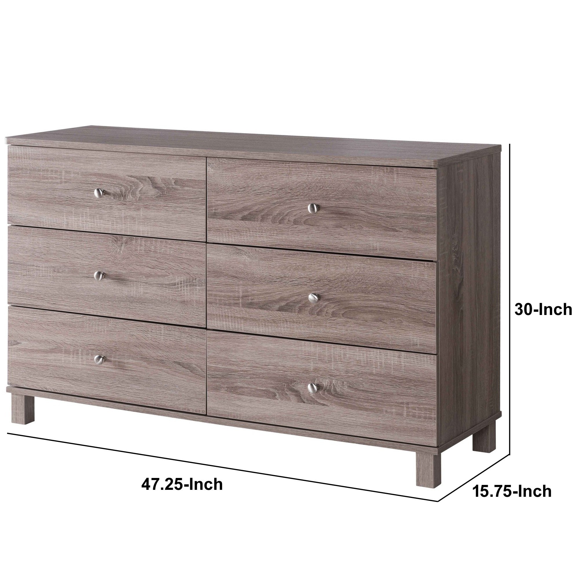 47.25 Inches 6 Drawer Dresser With Straight Legs Taupe Brown By