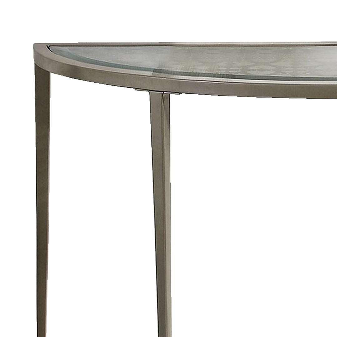 Semicircular Glass Top Sofa Table With Sleek Tapered Legs, Silver By Benzara | Console Tables |  Modishstore  - 4