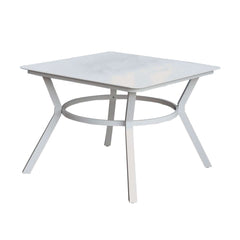 Plank Top Aluminum Patio Table With Flared Legs, White By Benzara