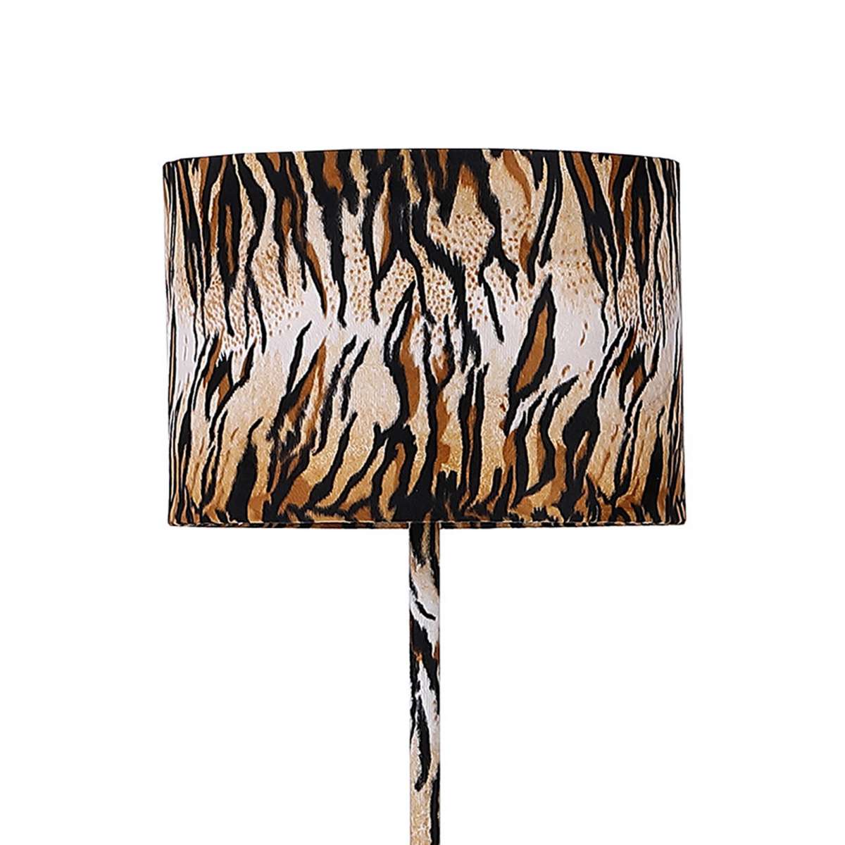 Benjara Fabric Wrapped Floor Lamp with Animal Print Yellow and Black