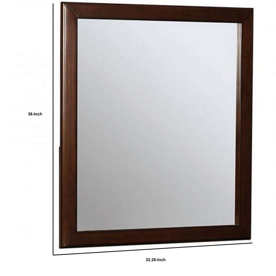 32 Inch Transitional Style Wooden Frame Mirror, Cherry By Benzara | Mirrors |  Modishstore  - 4