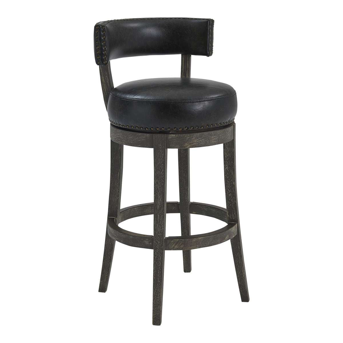 31 Inches Nailhead Trim Leatherette Swivel Barstool, Gray By Benzara | Bar Stools |  Modishstore 