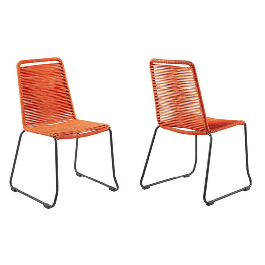 18.5 Inches Fishbone Weaved Metal Dining Chair, Set Of 2, Orange By Benzara | Dining Chairs |  Modishstore 