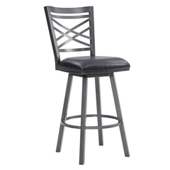 26  Inches Metal Cross Back Counter Barstool With Leatherette Seat, Gray By Benzara