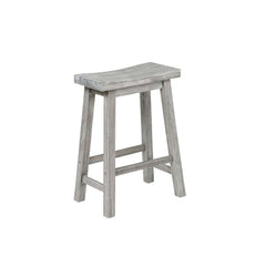 Saddle Design Wooden Counter Stool With Grain Details, Gray By Benzara