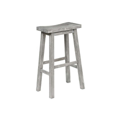 Saddle Design Wooden Barstool With Grain Details, Gray By Benzara