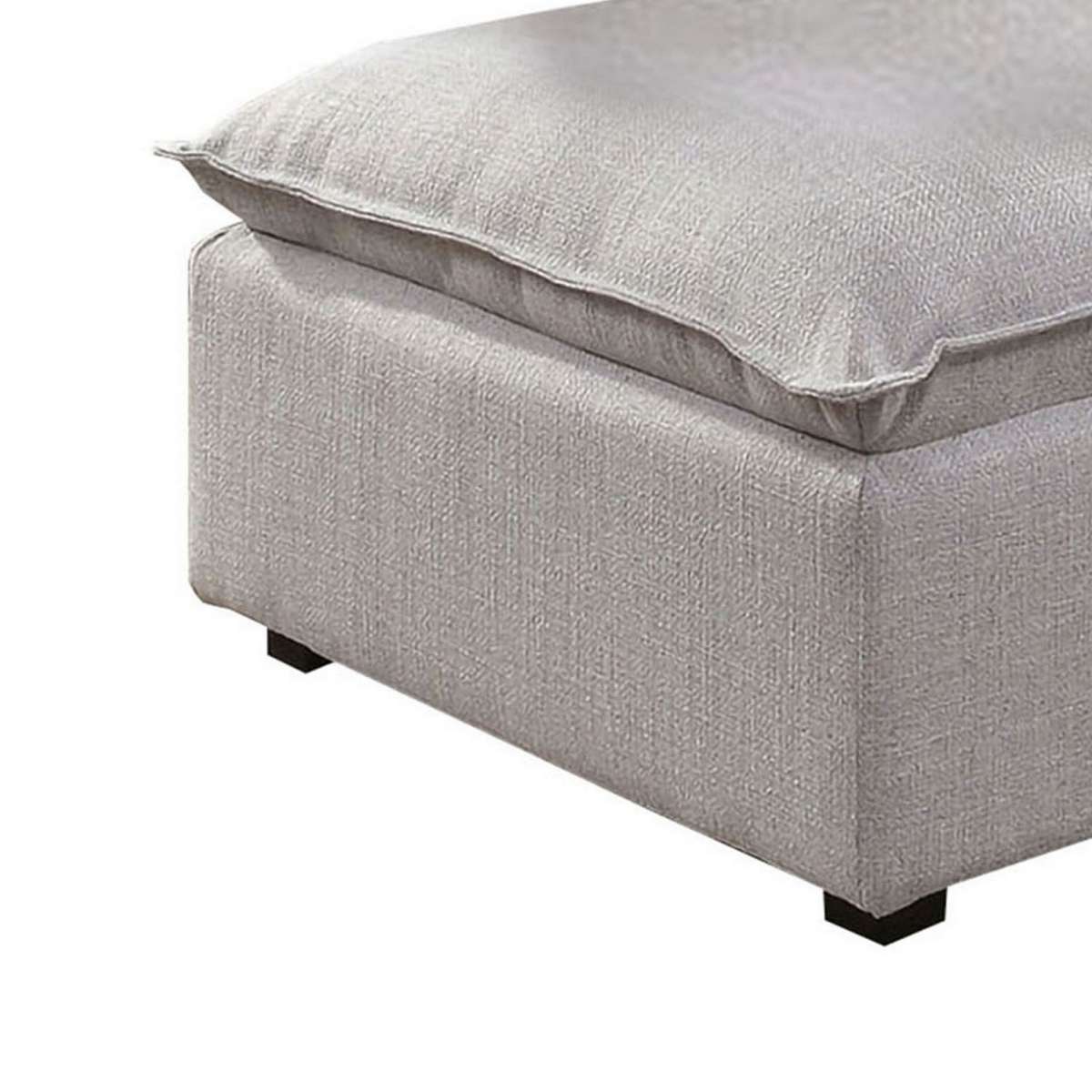 Fabric Upholstered Ottoman With Pillow Top Seat And Welt Trim, Gray By Benzara | Ottomans |  Modishstore  - 3