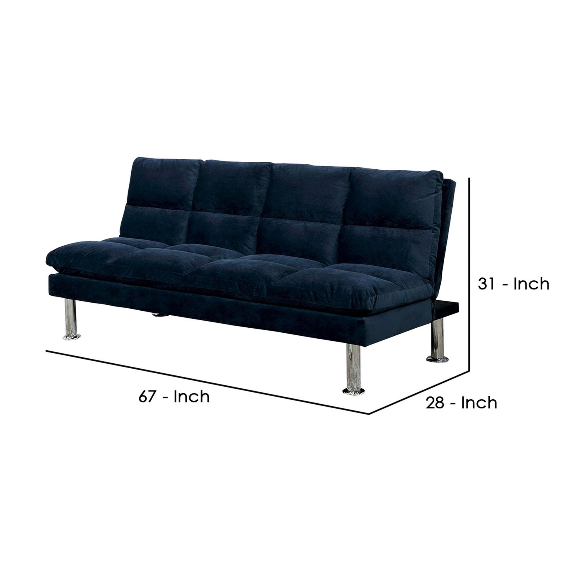 Futon Sofa With Tufted Padded Seating And Metal Legs Blue By Benzara | Sofas | Modishstore - 5