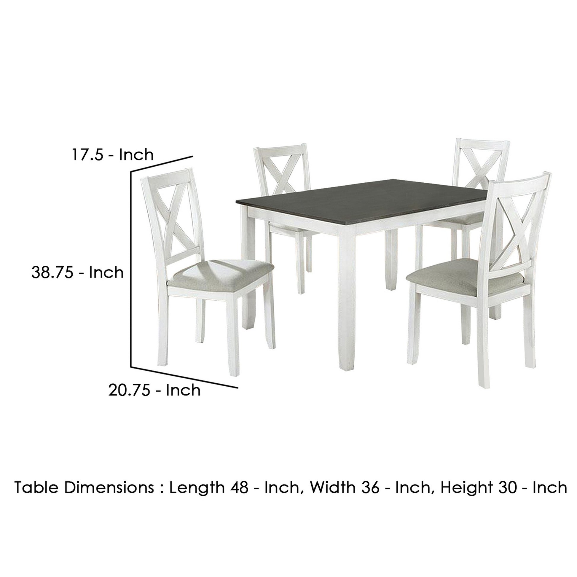 5 Piece Dining Table Set With Padded Seat And X Back White By Benzara | Dining Tables | Modishstore - 5