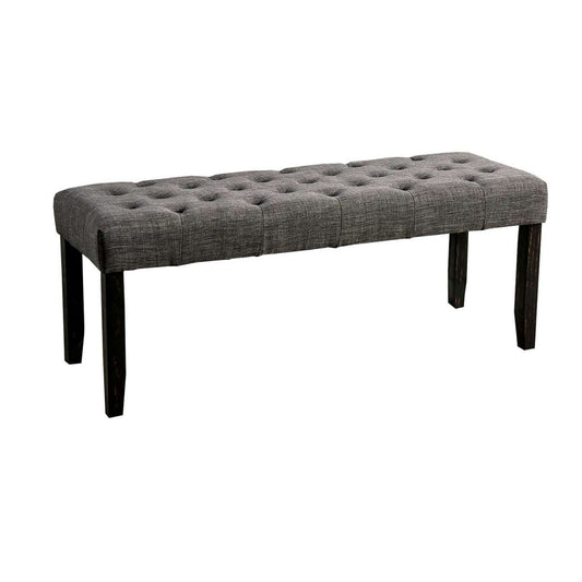 48 Inches Bench With Button Tufted Seat And Chamfered Legs, Gray By Benzara | Benches |  Modishstore 