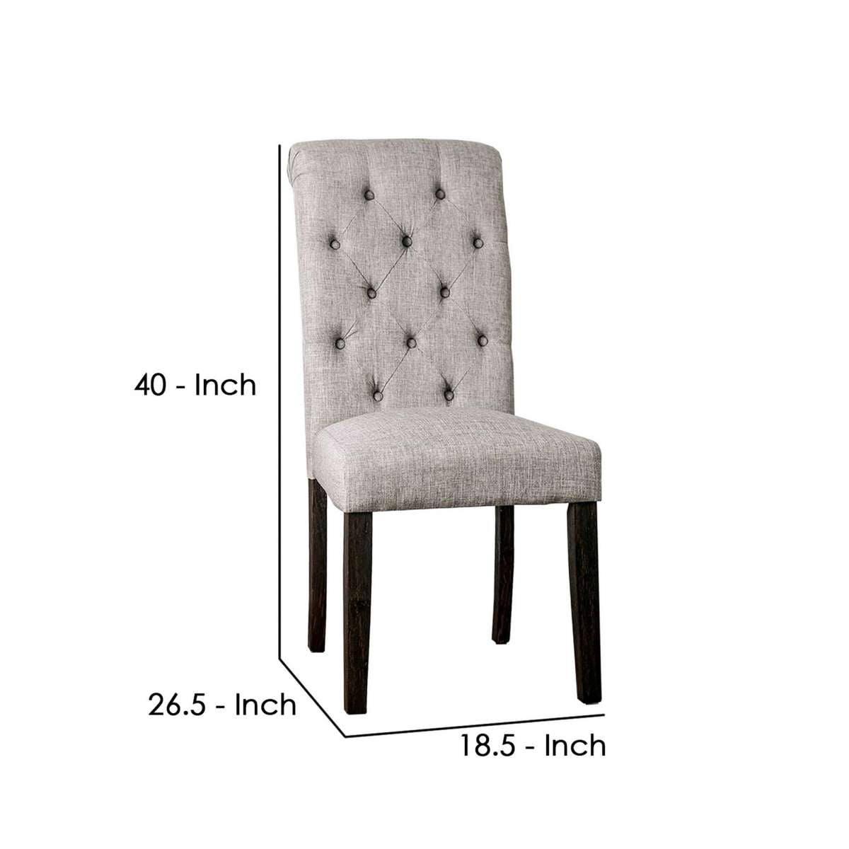 Side Chair With Button Tufted Backrest, Set Of 2, Gray By Benzara | Side Chairs |  Modishstore  - 2