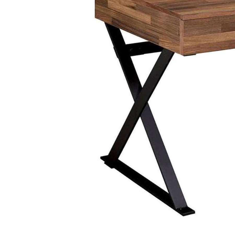 Industrial 3 Drawer Writing Desk With X Legs, Brown And Black By Benzara | Desks |  Modishstore  - 3