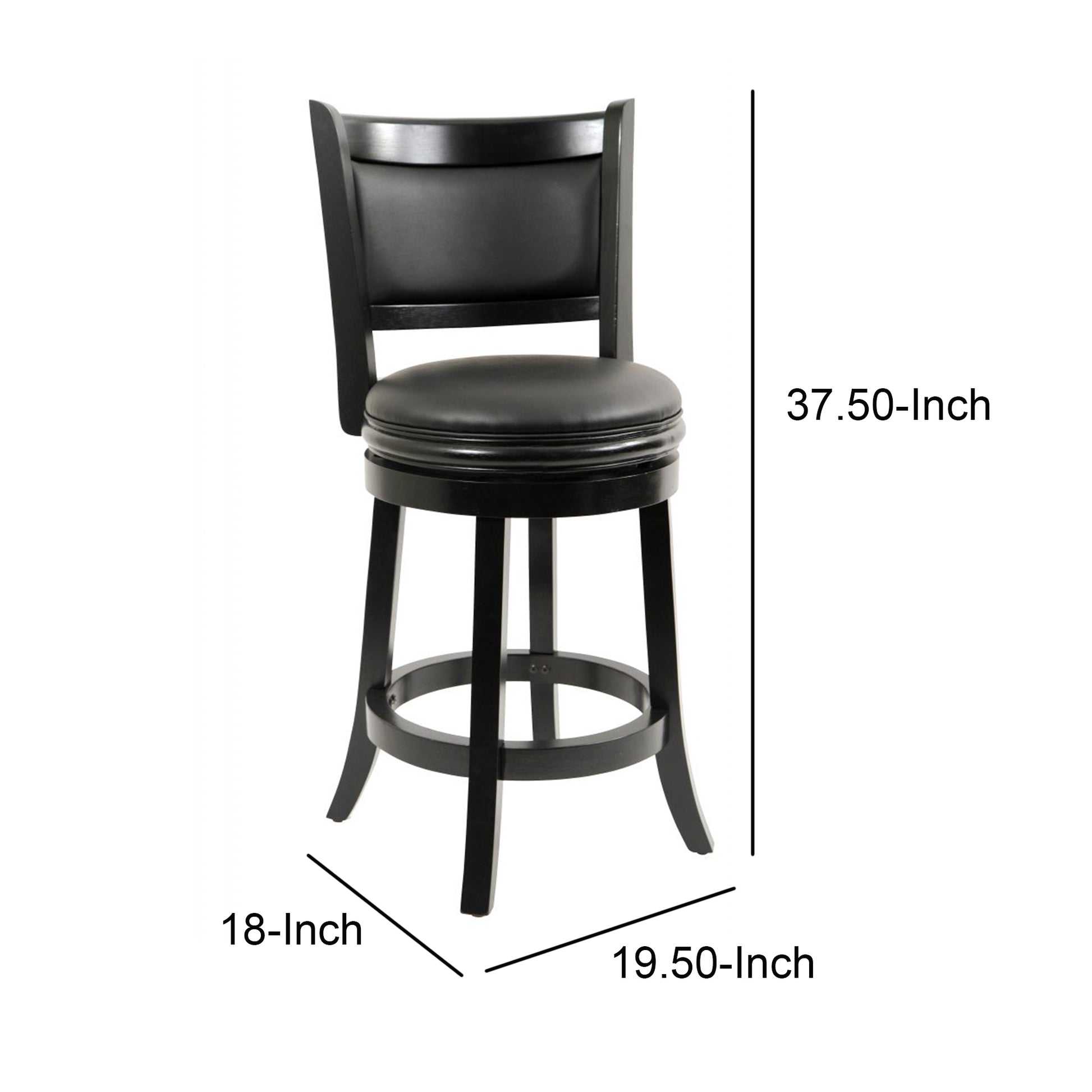 Round Wooden Swivel Counter Stool With Padded Seat And Back, Black By Benzara | Bar Stools & Table |  Modishstore  - 5