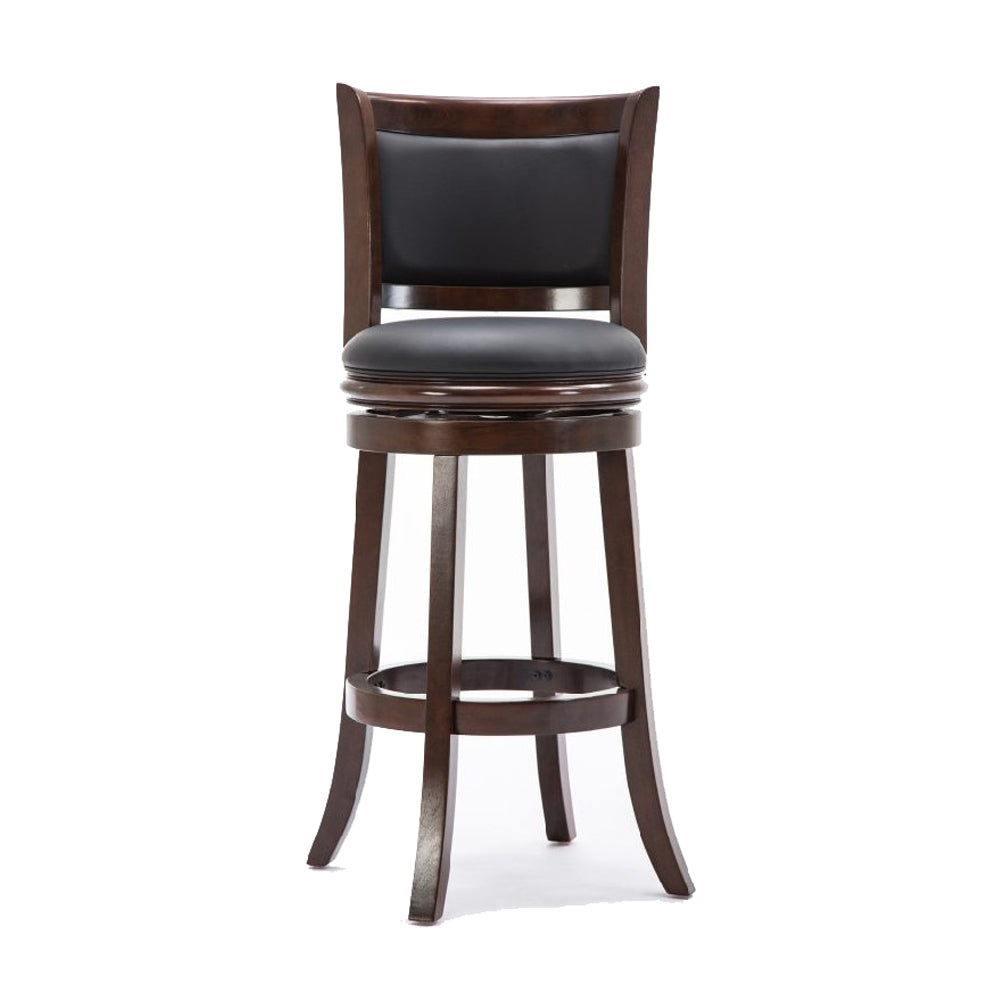 Round Wooden Swivel Barstool With Padded Seat And Back, Dark Brown By Benzara | Bar Stools & Table |  Modishstore  - 5