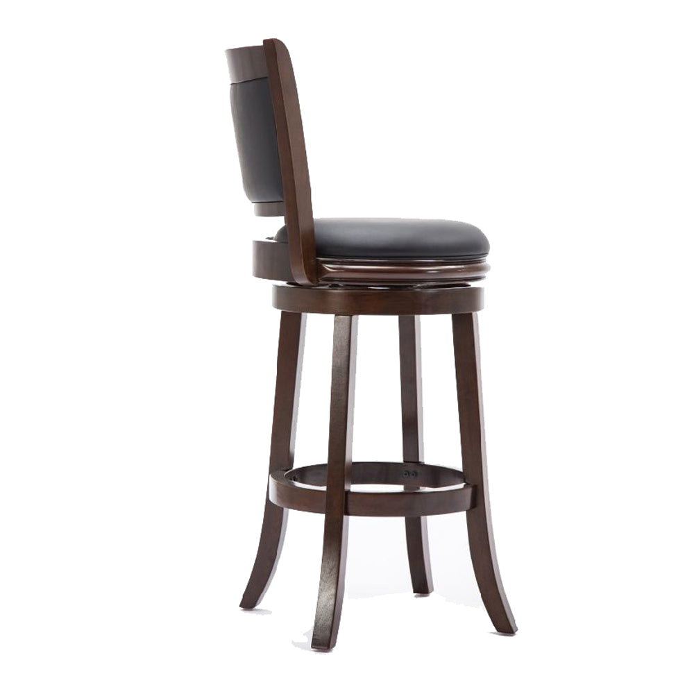 Round Wooden Swivel Barstool With Padded Seat And Back, Dark Brown By Benzara | Bar Stools & Table |  Modishstore  - 2