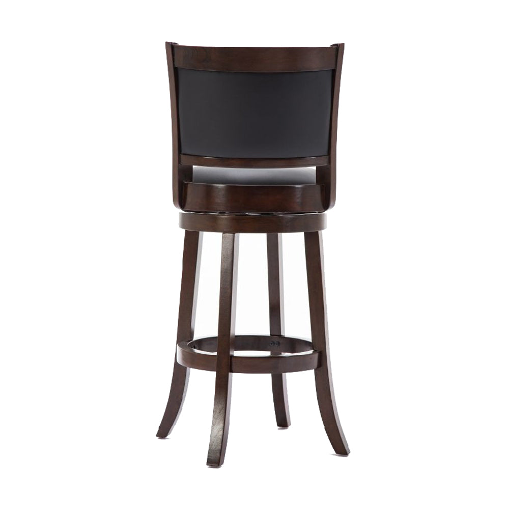 Round Wooden Swivel Barstool With Padded Seat And Back, Dark Brown By Benzara | Bar Stools & Table |  Modishstore  - 3