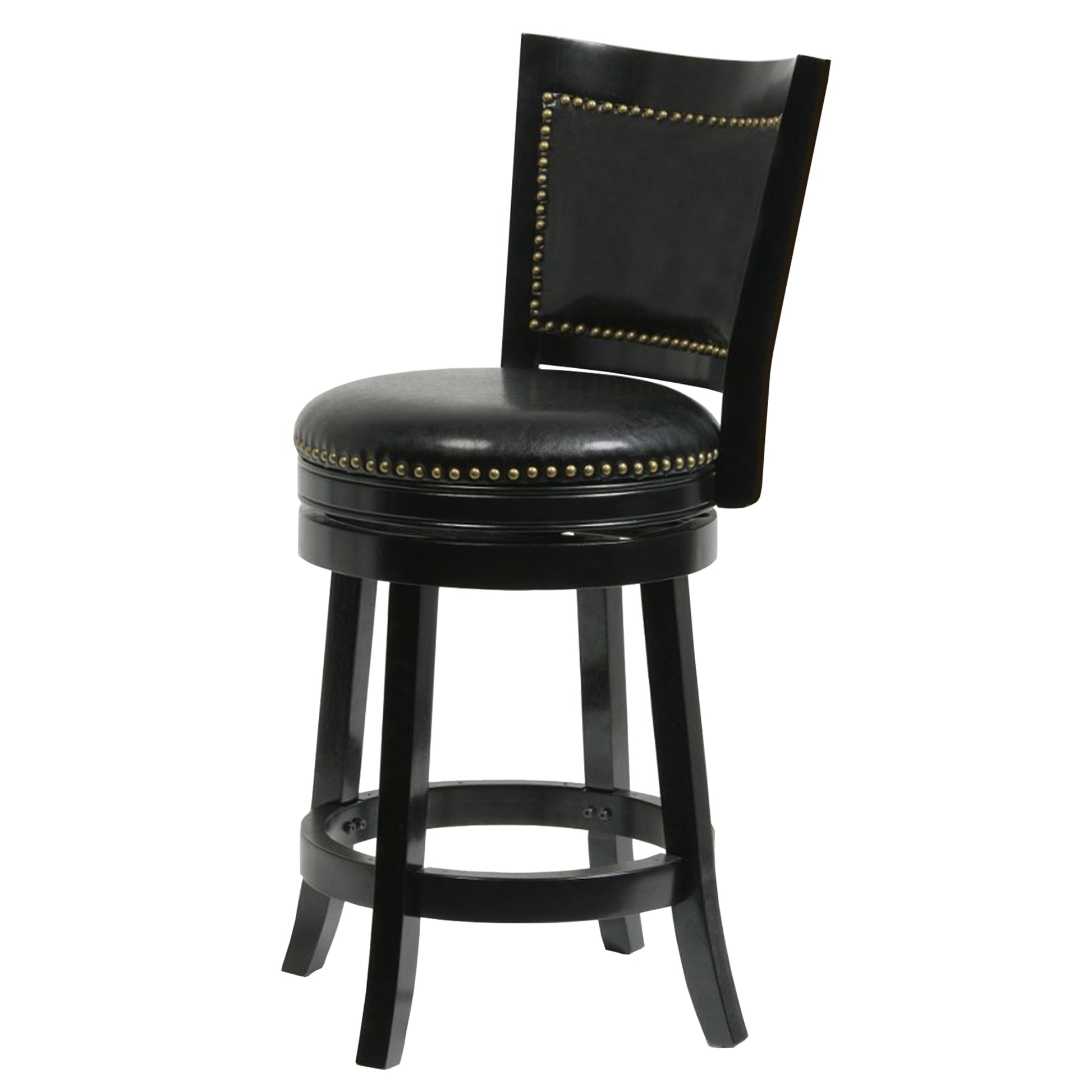 Nailhead Trim Round Leatherette Counter Stool With Flared Legs, Black By Benzara | Bar Stools & Table |  Modishstore  - 4