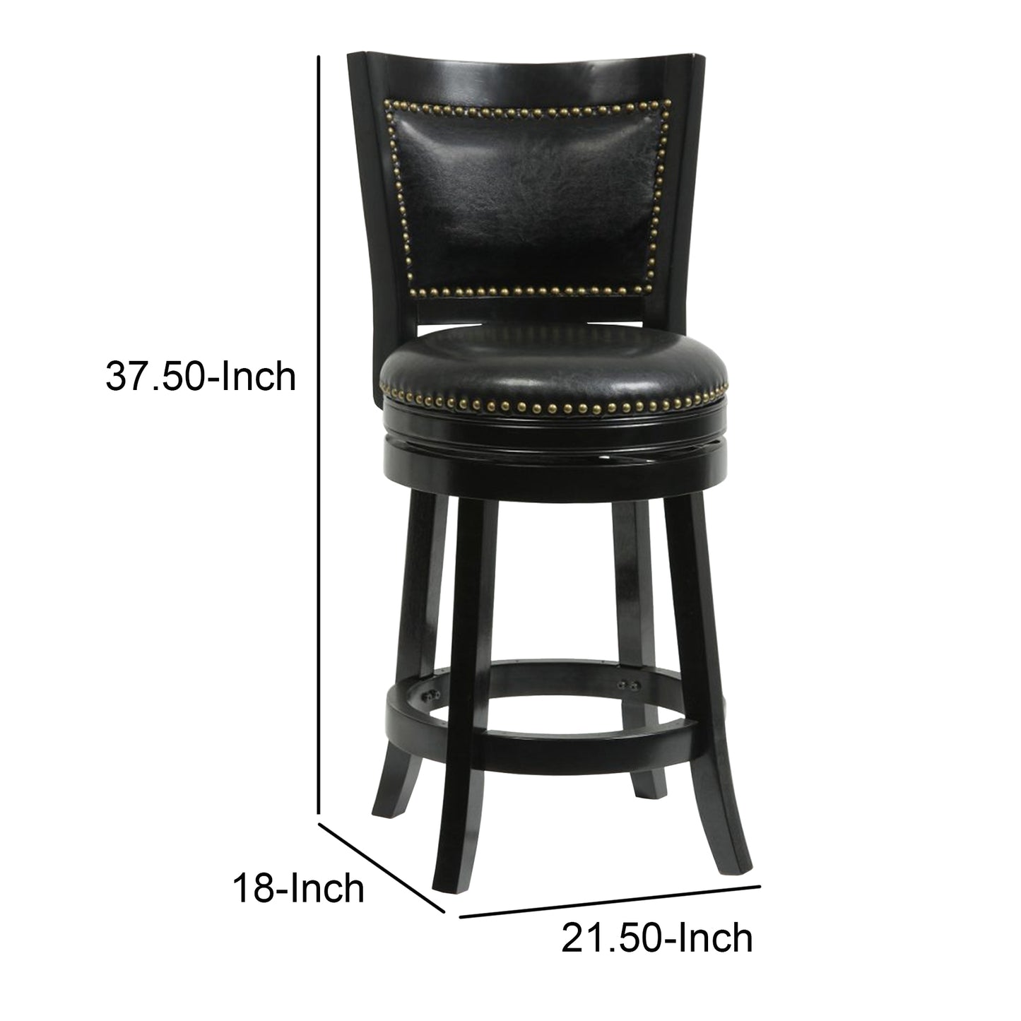 Nailhead Trim Round Leatherette Counter Stool With Flared Legs, Black By Benzara | Bar Stools & Table |  Modishstore  - 2