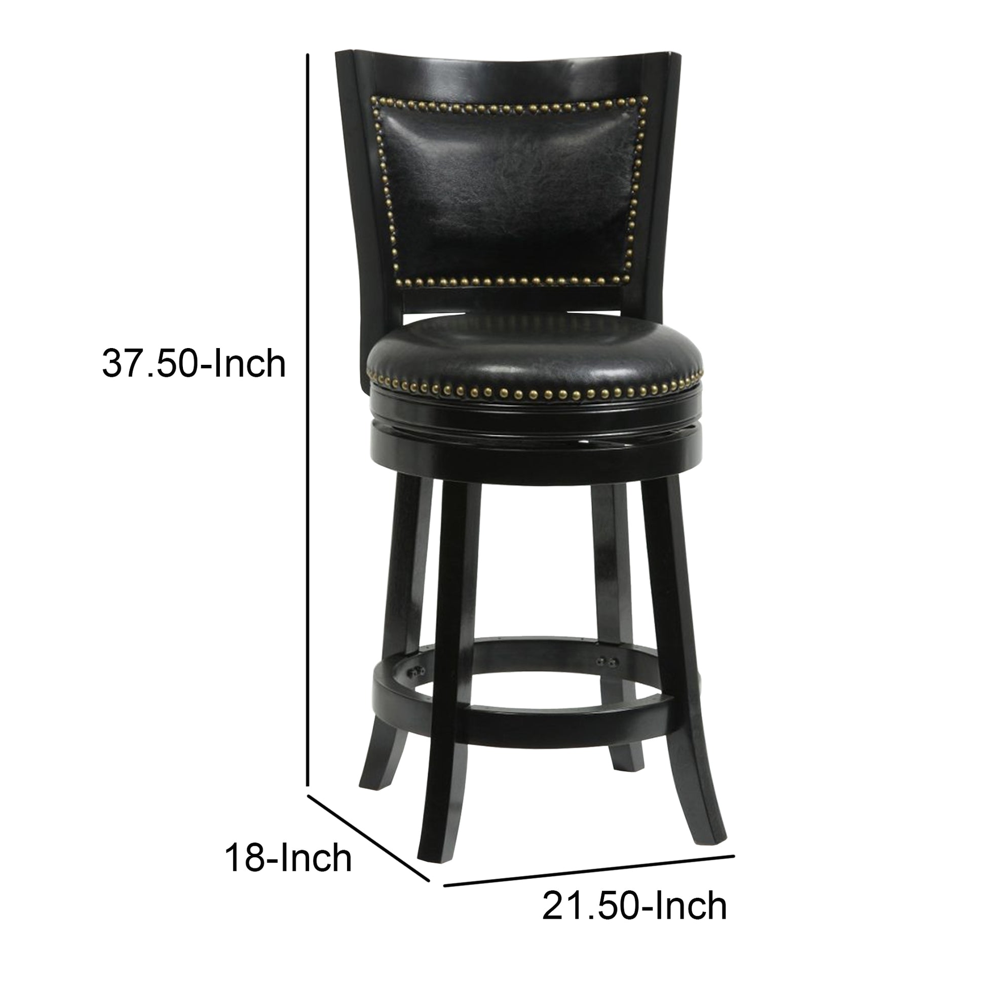 Nailhead Trim Round Leatherette Counter Stool With Flared Legs, Black By Benzara | Bar Stools & Table |  Modishstore  - 3