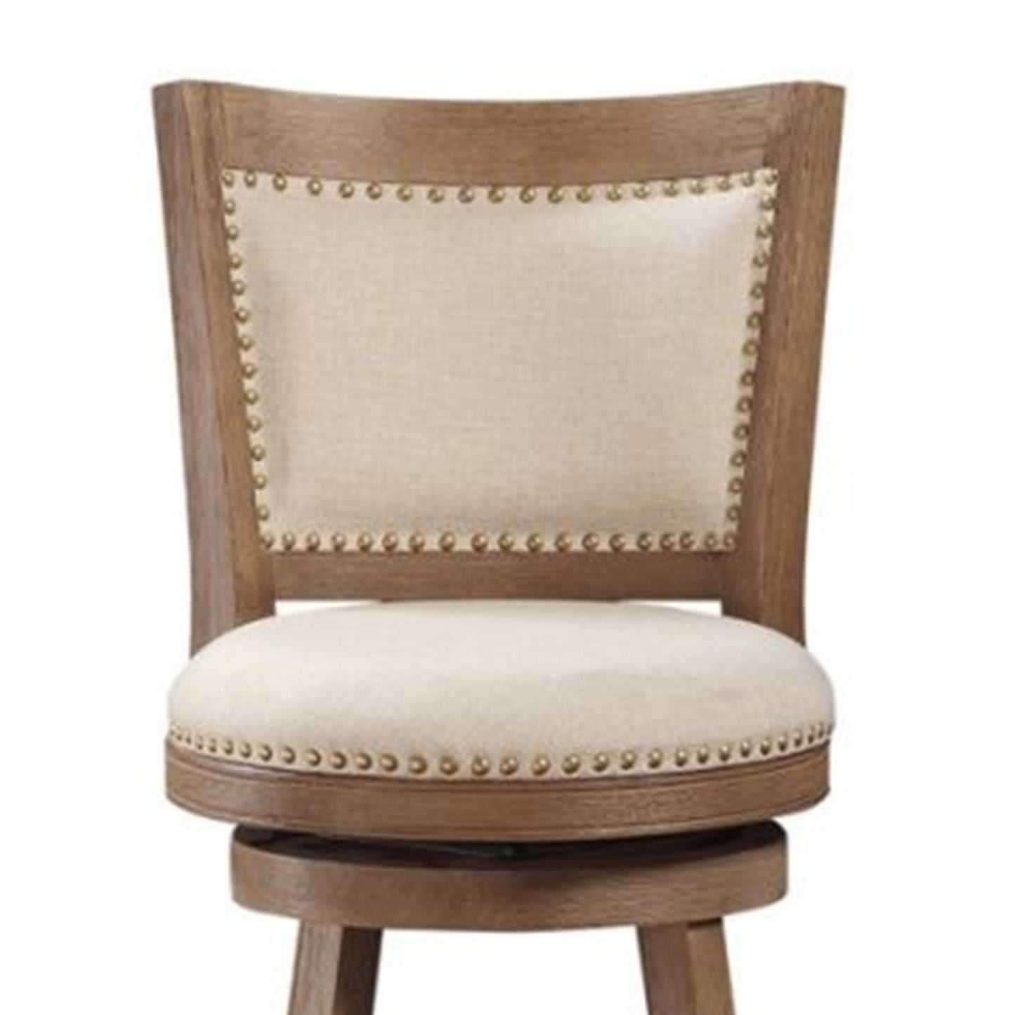 Nailhead Trim Round Barstool With Padded Seat And Back, Brown And Beige By Benzara | Bar Stools & Table |  Modishstore  - 5