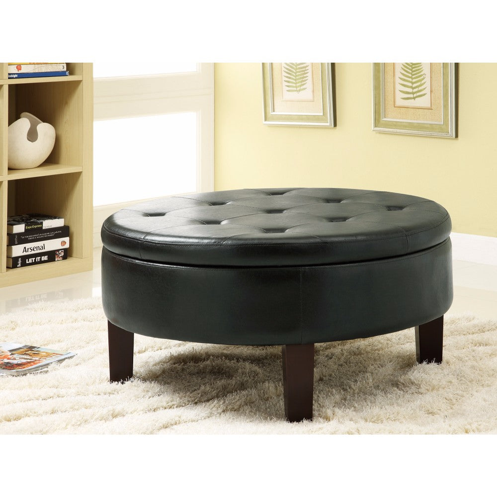 Traditional Round Tufted Storage Ottoman, Dark Brown By Benzara | Ottomans |  Modishstore 