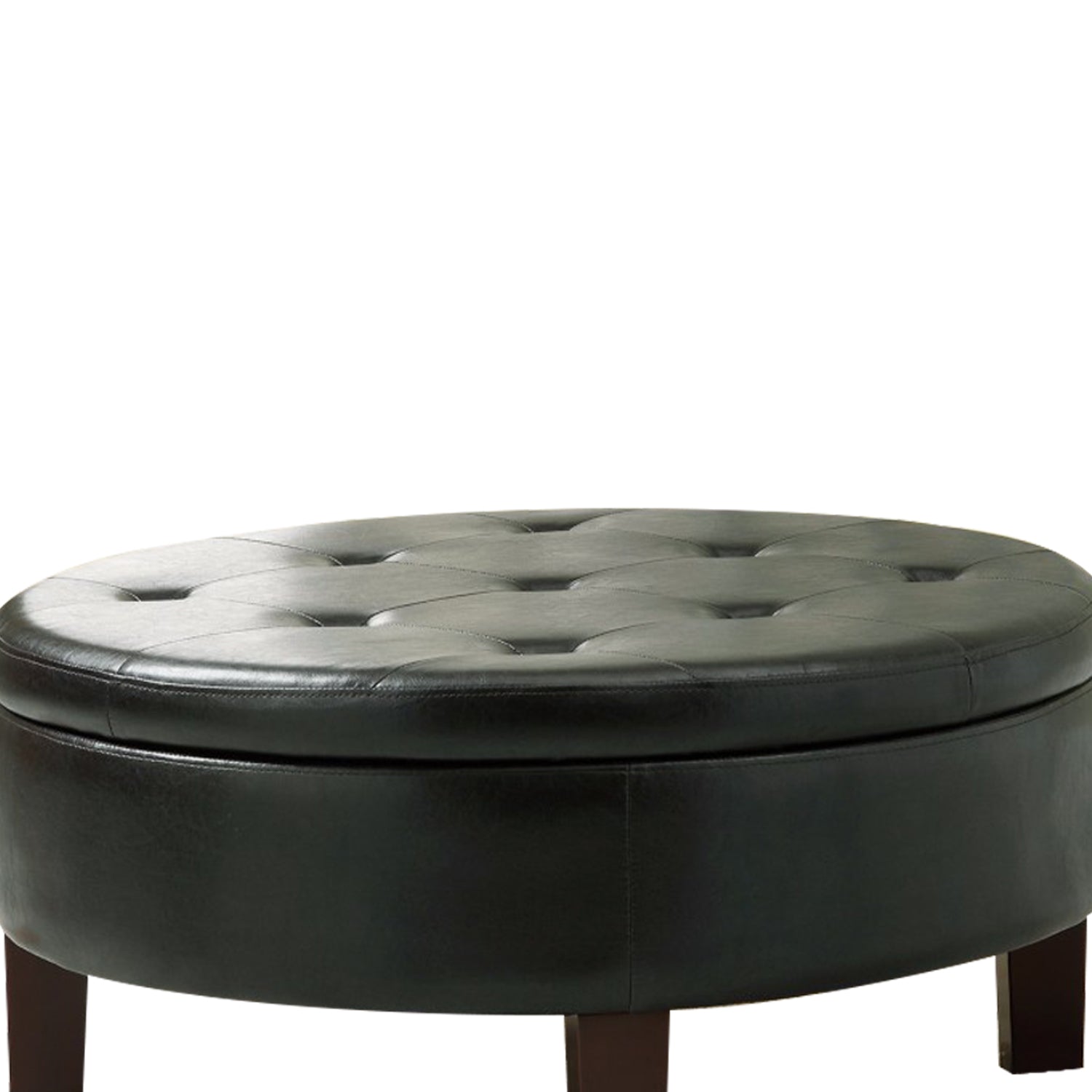 Traditional Round Tufted Storage Ottoman, Dark Brown By Benzara | Ottomans |  Modishstore  - 2