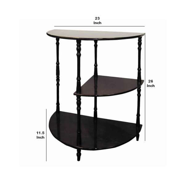 Traditional Style Wooden 3 Tier Half Table With Turned Legs, Dark Brown By Benzara | Side Tables |  Modishstore  - 2