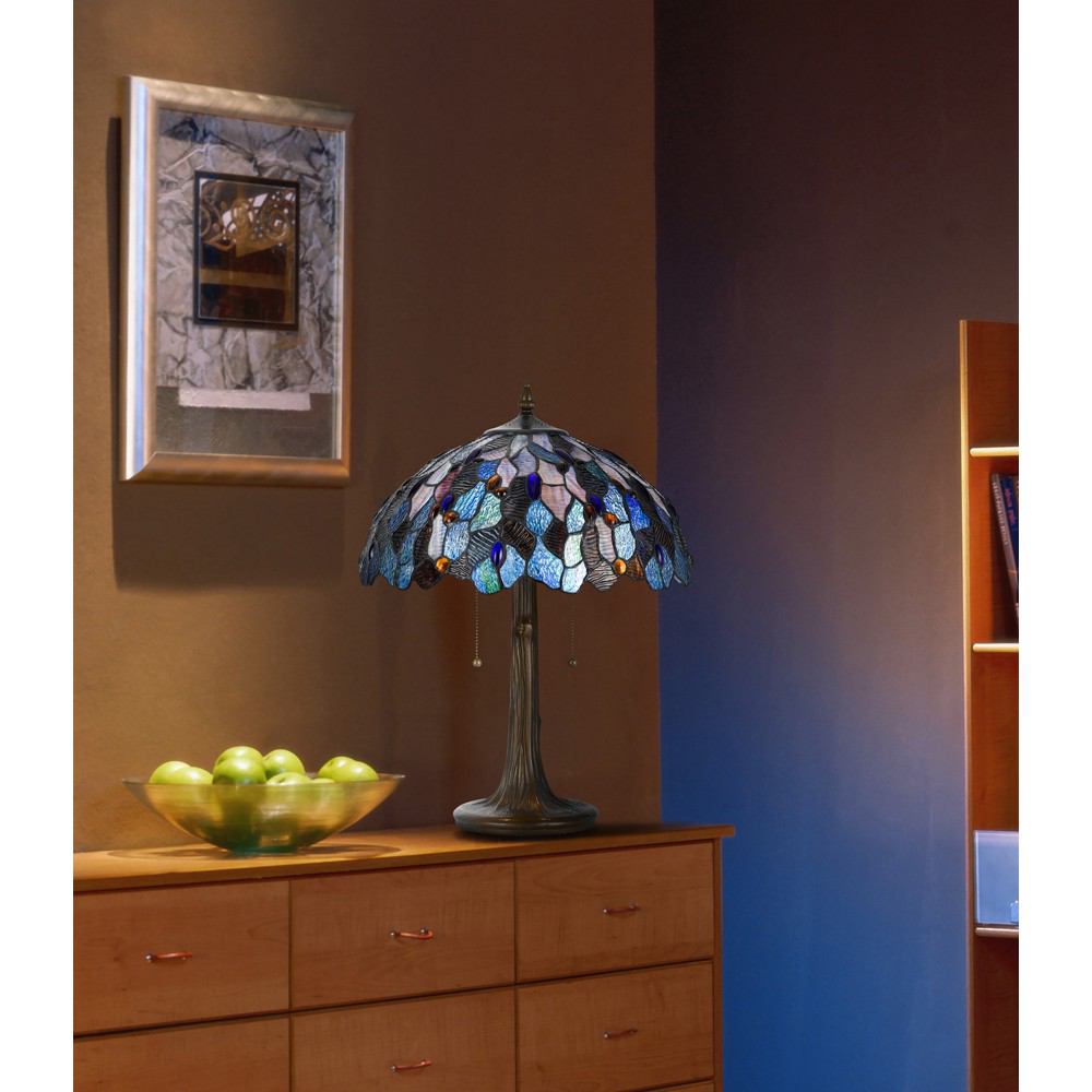 Cal Lighting BO-2387TB 60Wx2 Tiffany Table Lamp Zinc Cast Base | Modishstore | Table Lamps