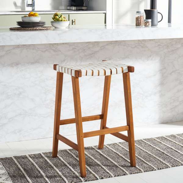 Safavieh Abreu Rectangle Barstool - White | Bar Stools | Modishstore