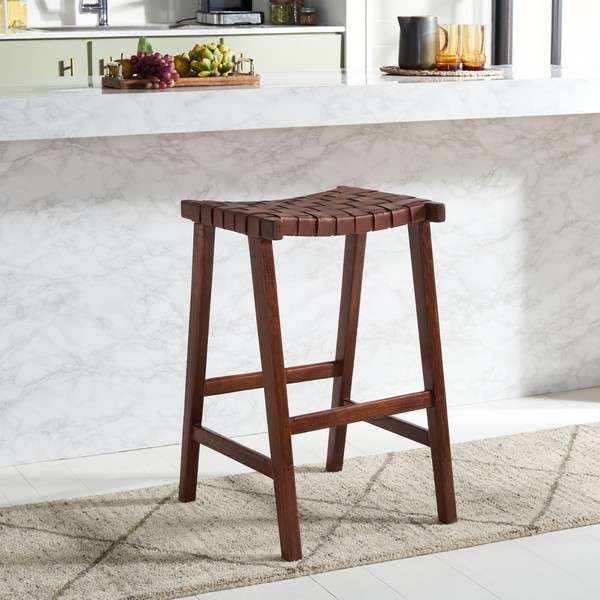 Safavieh Abreu Rectangle Barstool - Cognac | Bar Stools | Modishstore