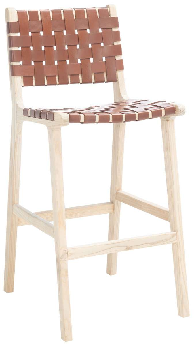 Safavieh Adah Leather Bar Stool - Cognac | Bar Stools | Modishstore - 3