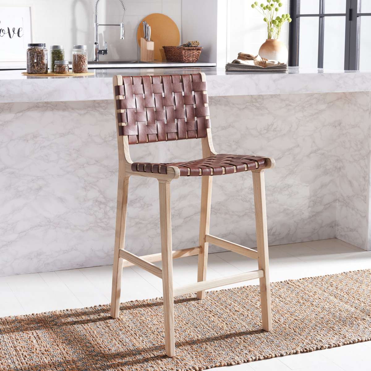 Safavieh Adah Leather Counter Stool - Cognac | Counter Stools | Modishstore