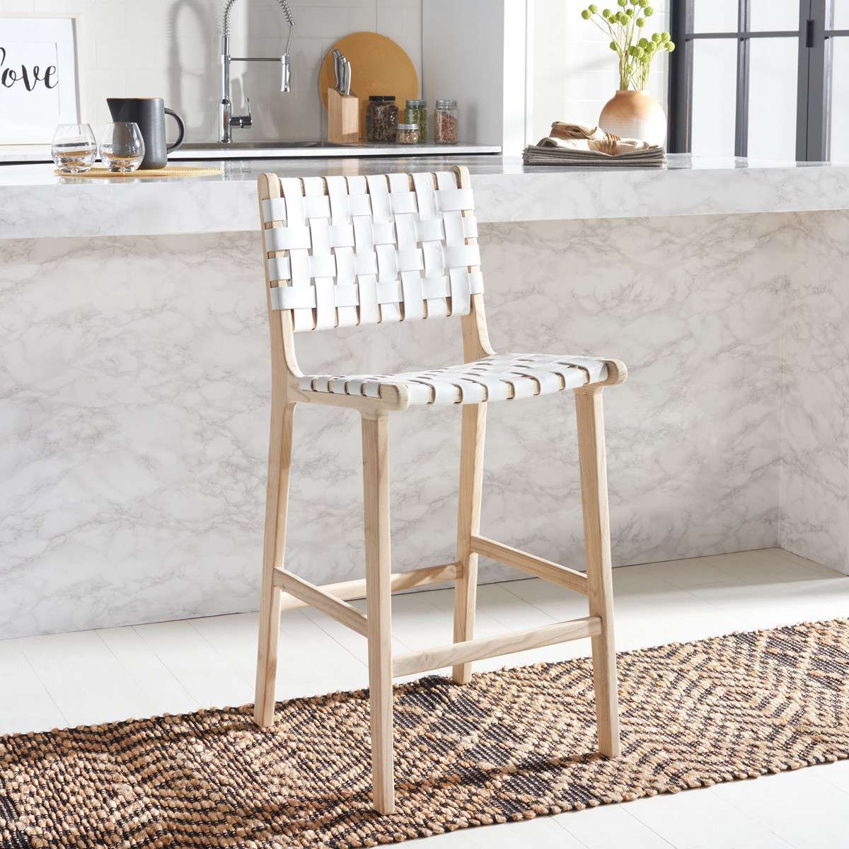 Safavieh Adah Leather Counter Stool - White | Counter Stools | Modishstore