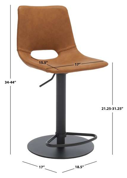 Safavieh Freya Gas Lift Bar Stool - Cognac | Bar Stools | Modishstore - 4