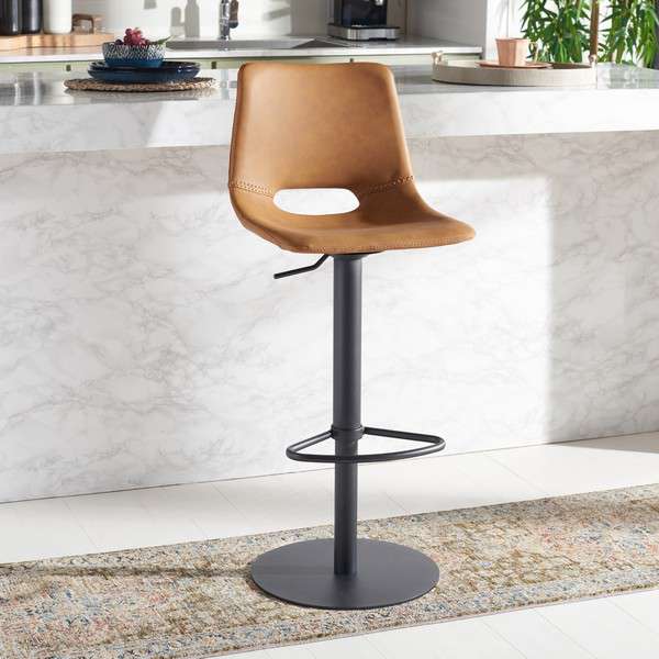 Safavieh Freya Gas Lift Bar Stool - Cognac | Bar Stools | Modishstore