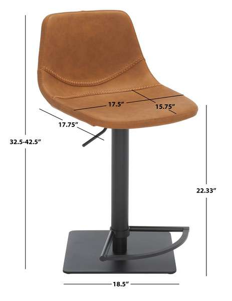 Safavieh Kynlee Gas Lift Barstool - Cognac | Bar Stools | Modishstore - 4