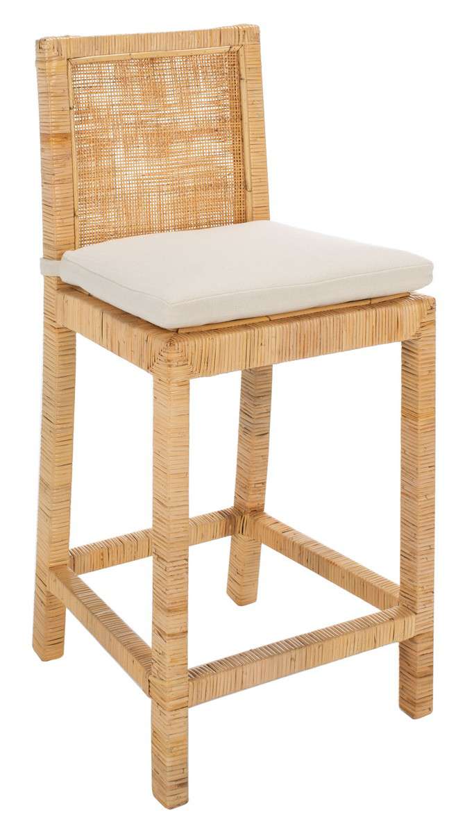 Safavieh Tojo Cane Counter Stool W/ Cushion - Natural | Counter Stools | Modishstore - 2