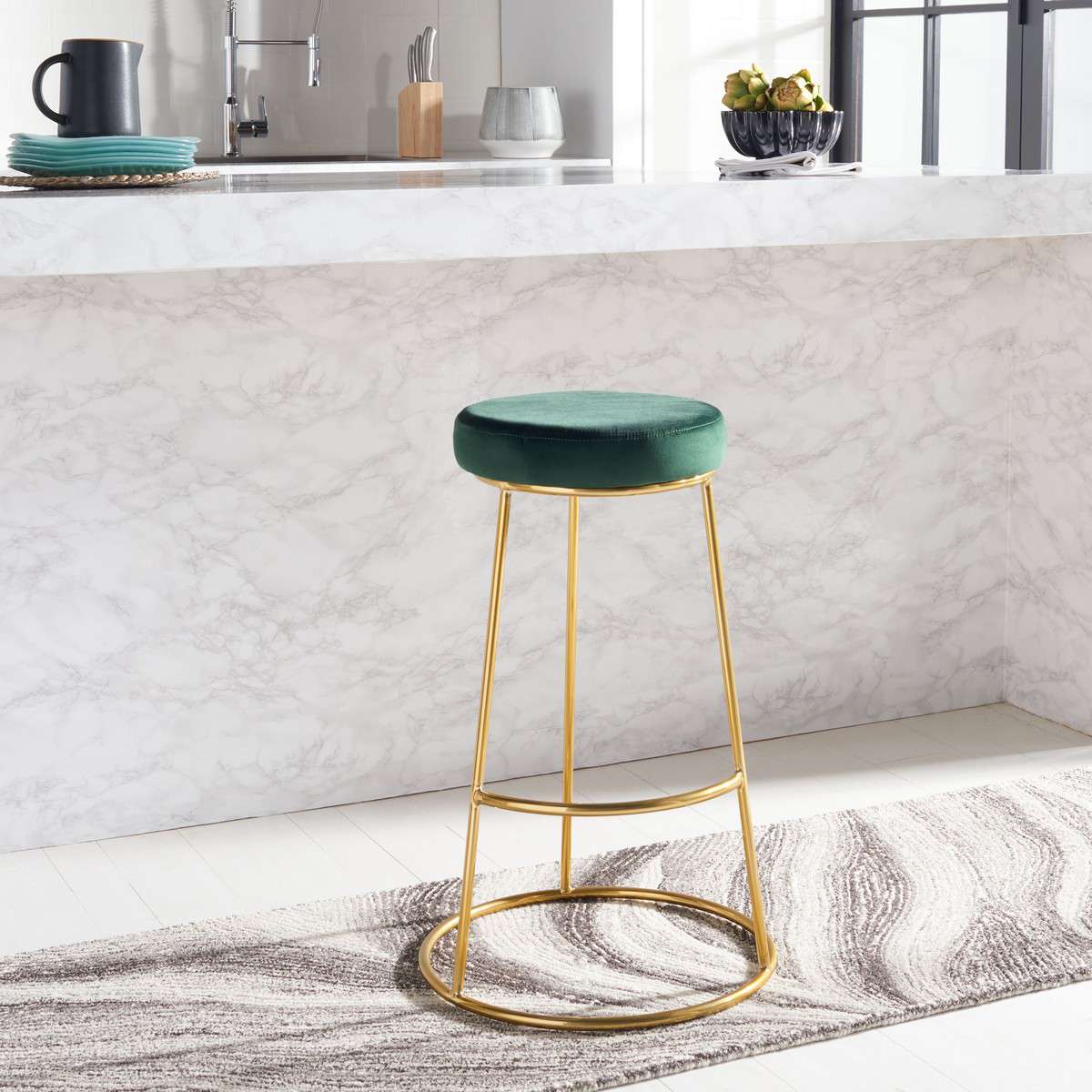 Safavieh Sabina Round Bar Stool - Malachite Green | Counter Stools | Modishstore