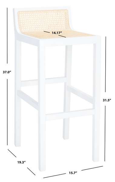 Safavieh Saito Low Back Cane Bar Stool - White | Bar Stools | Modishstore - 3