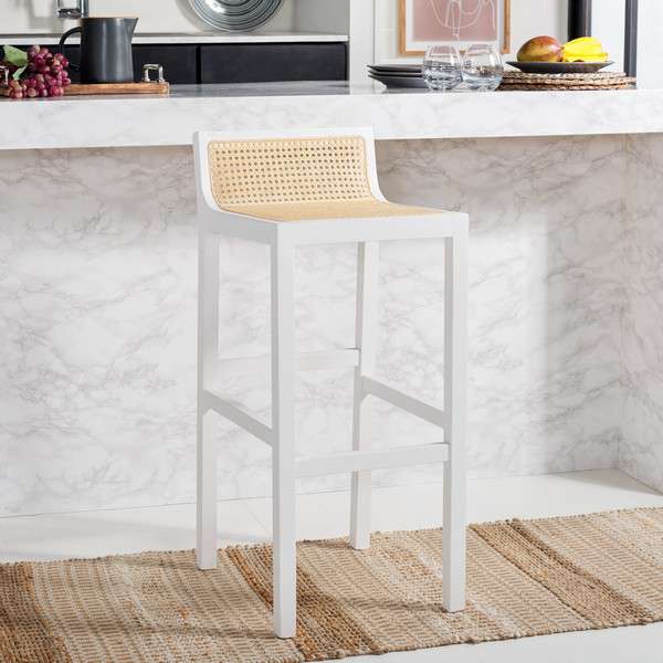 Safavieh Saito Low Back Cane Bar Stool - White | Bar Stools | Modishstore - 4