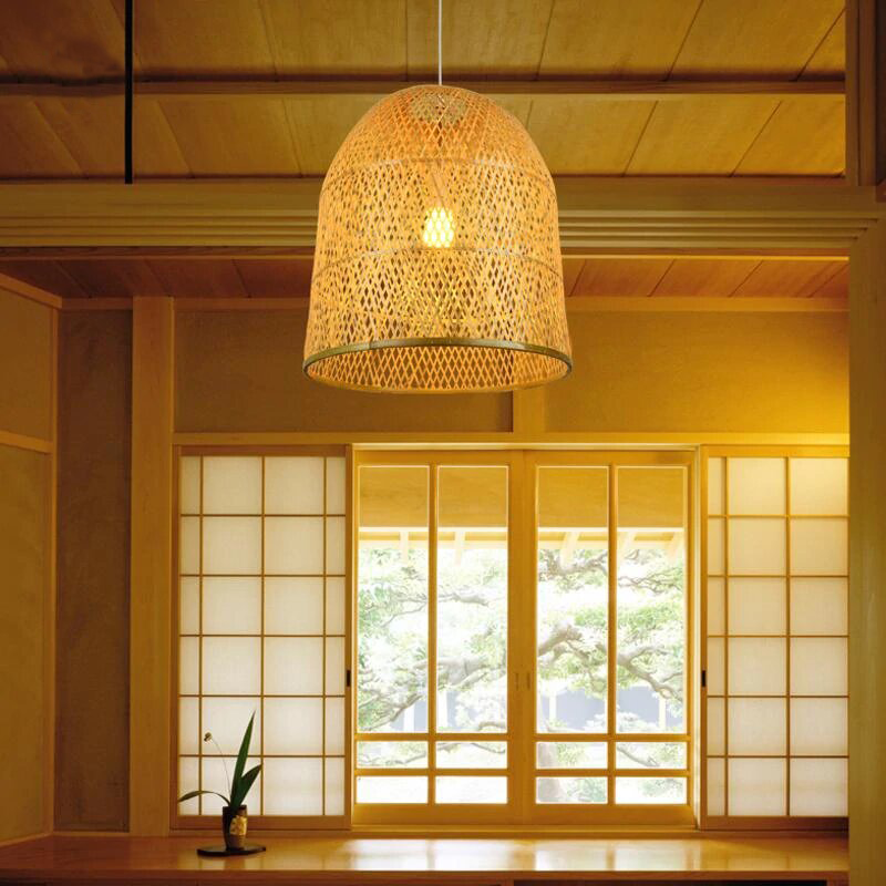 Bamboo Wicker Rattan Bell Shade Pendant Light by Artisan Living | ModishStore | Pendant Lamps