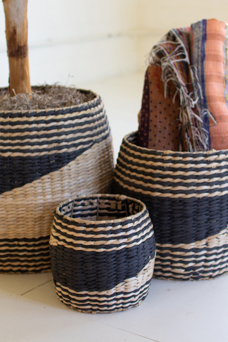 Round Black And Natural Seagrass Baskets Set Of 3 By Kalalou-3