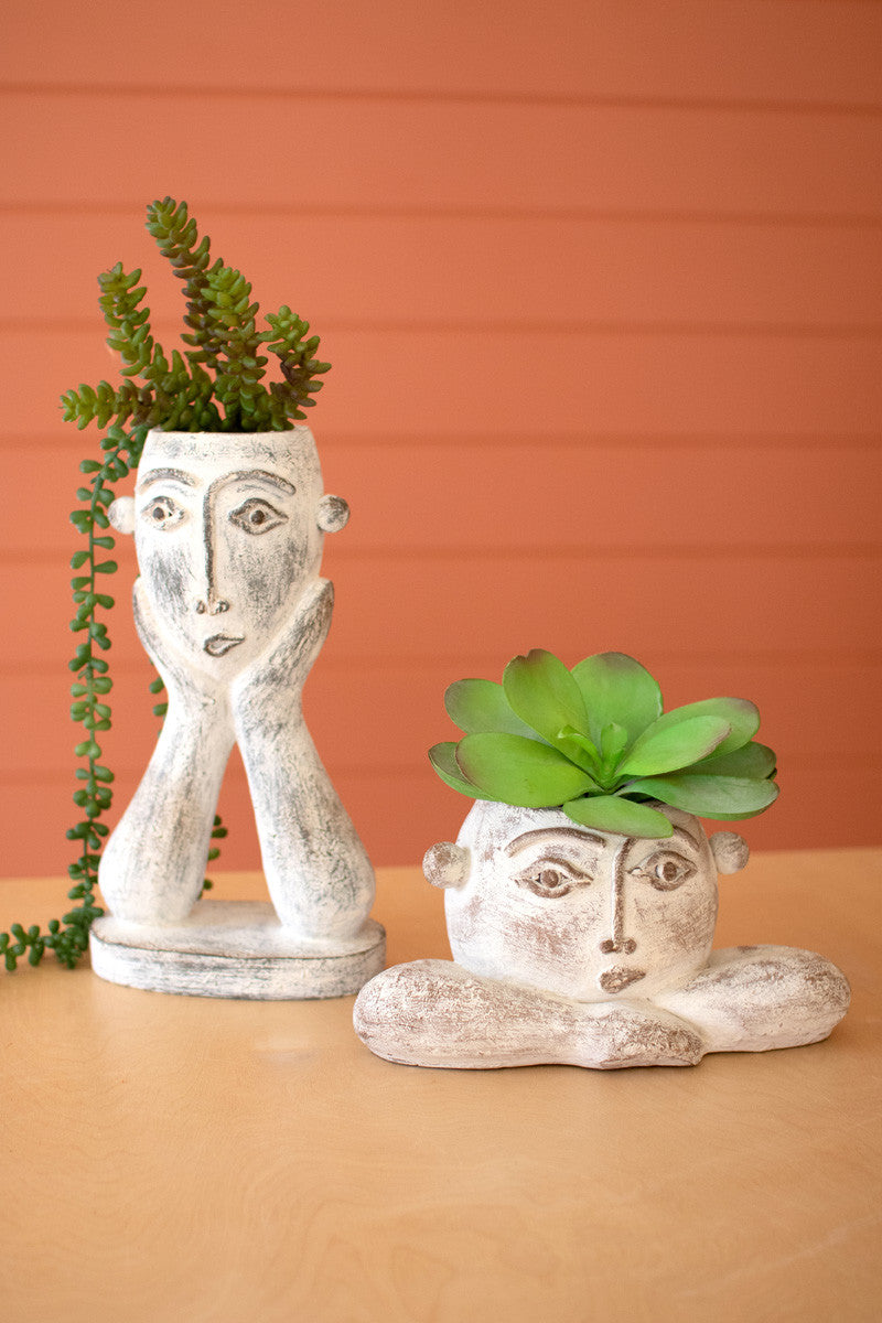 Ceramic Face Planters Set Of 2 By Kalalou | Planters, Troughs & Cachepots |  Modishstore  - 2