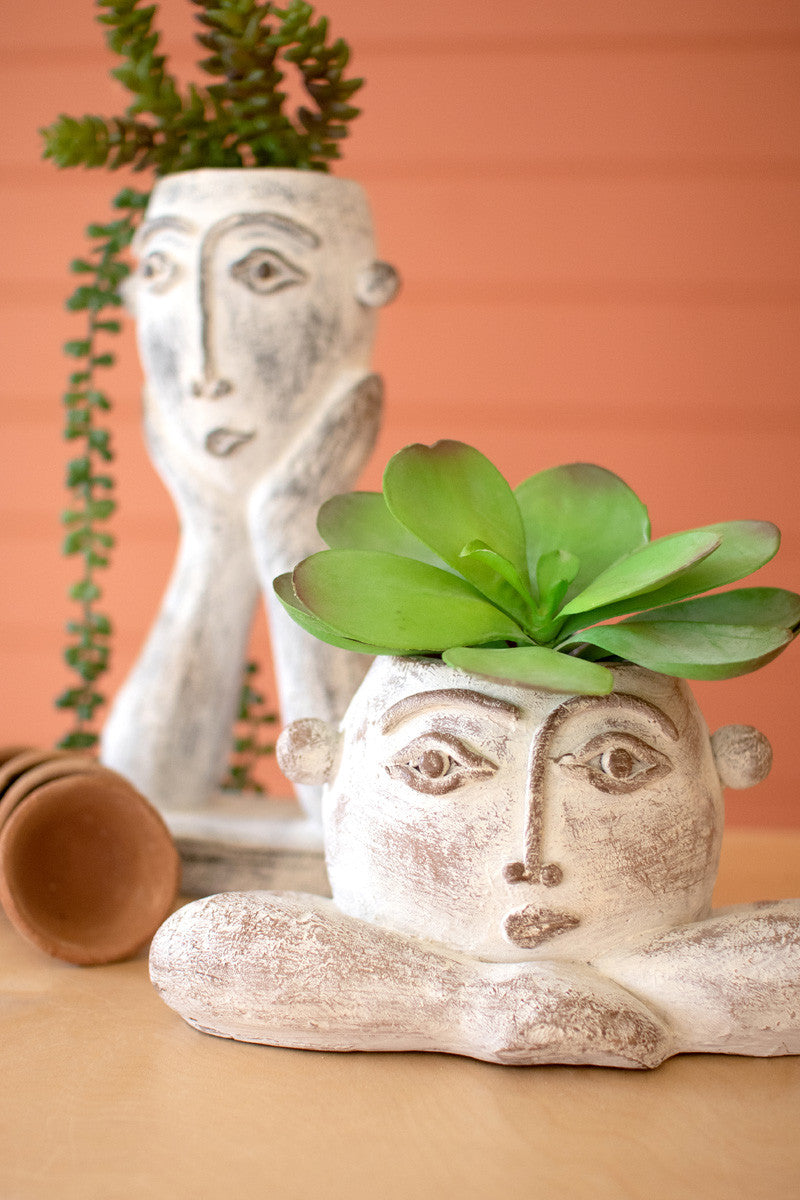 Ceramic Face Planters Set Of 2 By Kalalou | Planters, Troughs & Cachepots |  Modishstore  - 3