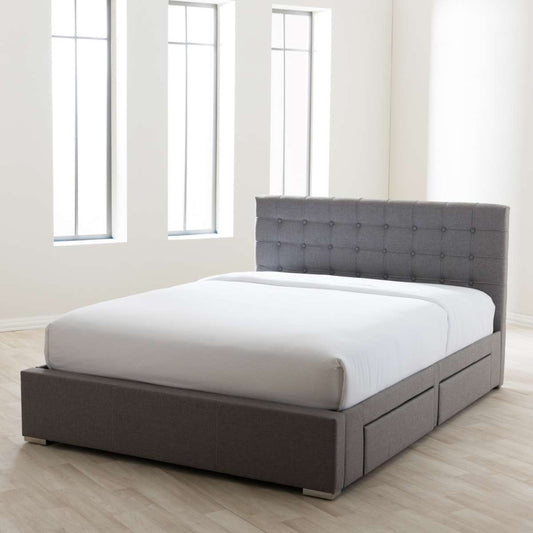 Baxton Studio Rene Modern and Contemporary King Size Grey Fabric 4-drawer Storage Platform Bed | Beds | Modishstore