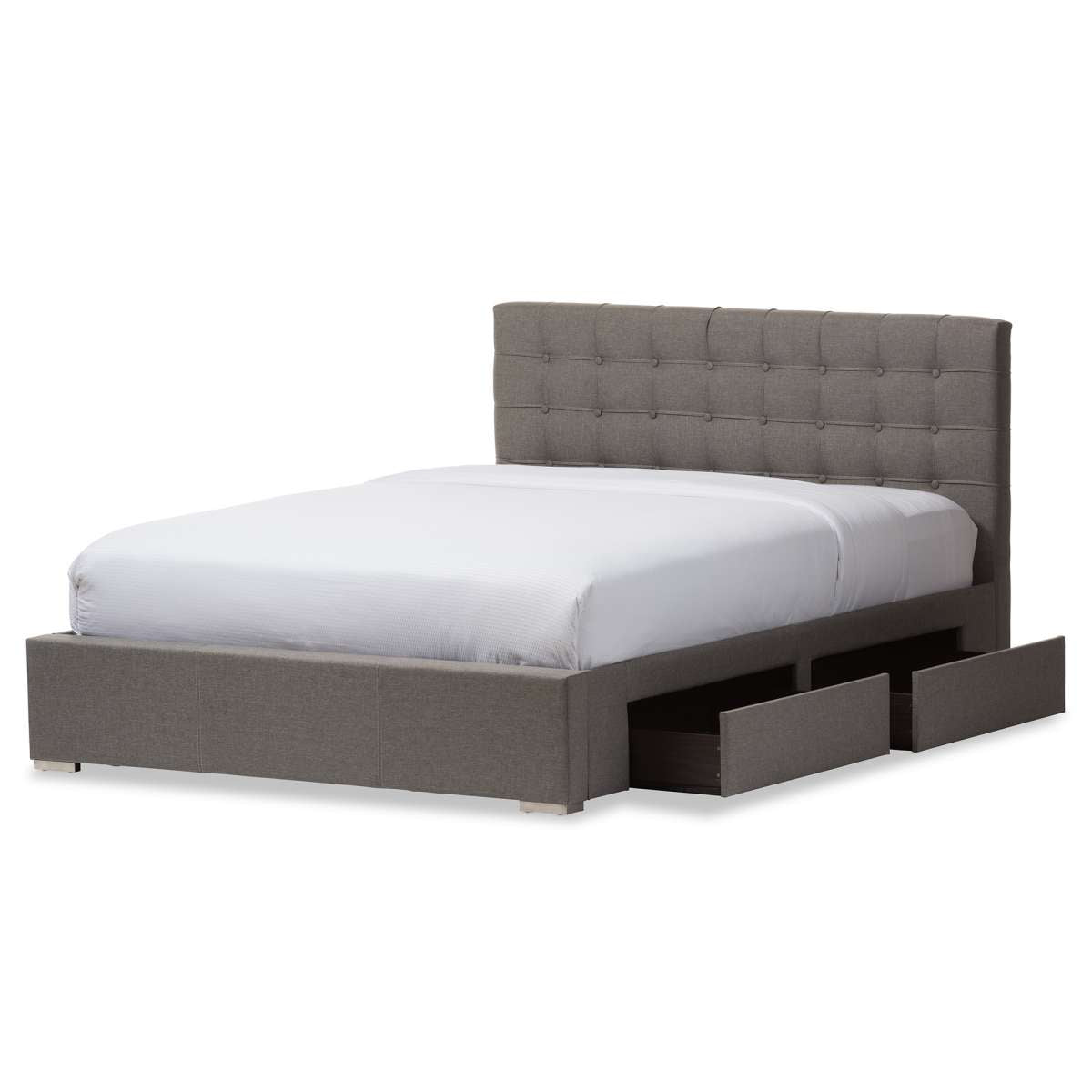 Baxton Studio Rene Modern and Contemporary King Size Grey Fabric 4-drawer Storage Platform Bed | Beds | Modishstore - 6