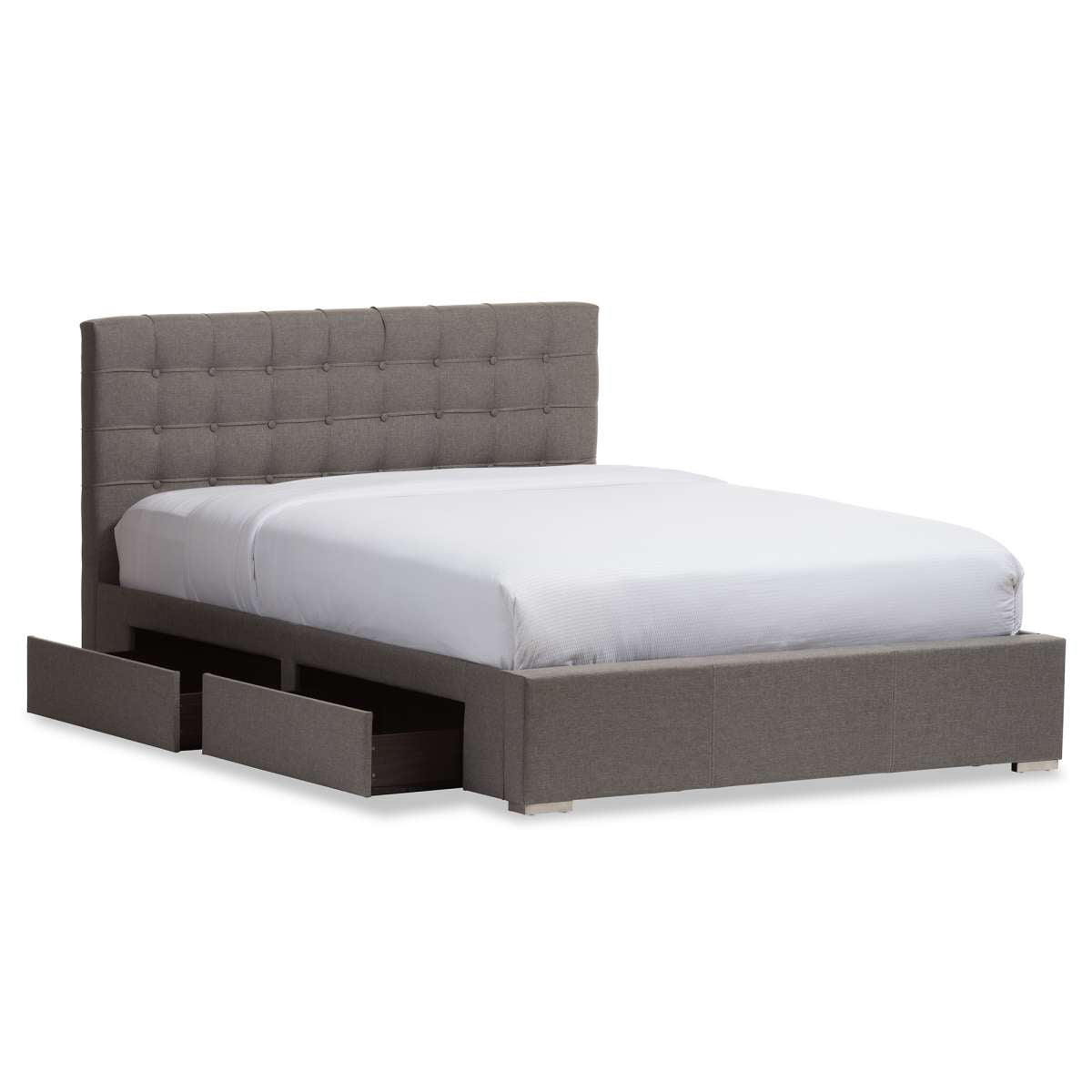 Baxton Studio Rene Modern and Contemporary King Size Grey Fabric 4-drawer Storage Platform Bed | Beds | Modishstore - 7