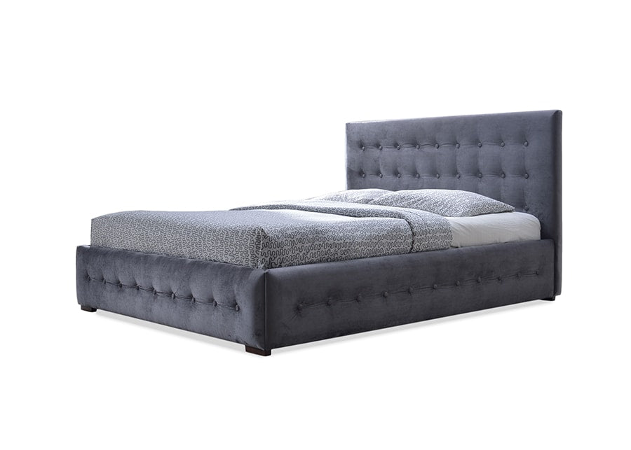 baxton studio margaret modern and contemporary grey velvet button tufted queen platform bed | Modish Furniture Store-2