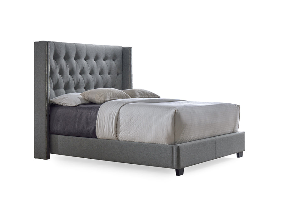 baxton studio katherine contemporary grey fabric nail head trim king size wingback bed | Modish Furniture Store-2