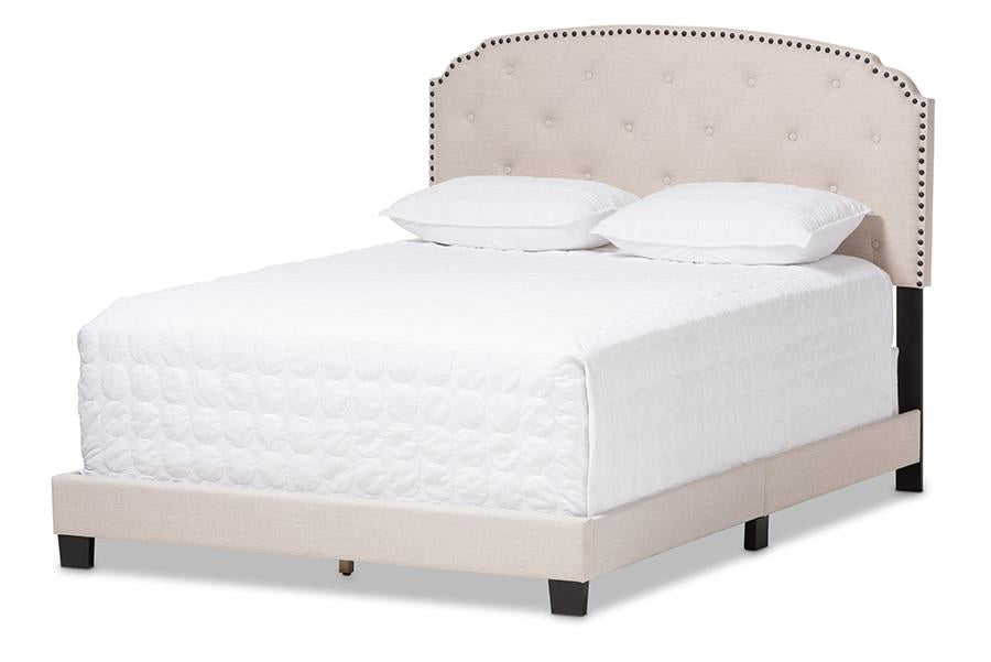 baxton studio lexi modern and contemporary light beige fabric upholstered queen size bed | Modish Furniture Store-2